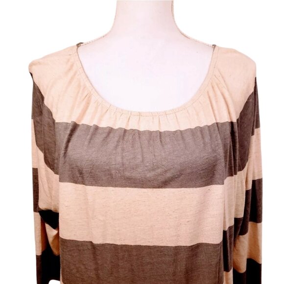 ANN TAYLOR Loft Top, Gray White Striped Linen Blend 3/4 Sleeve Career Office, M - Picture 5 of 11